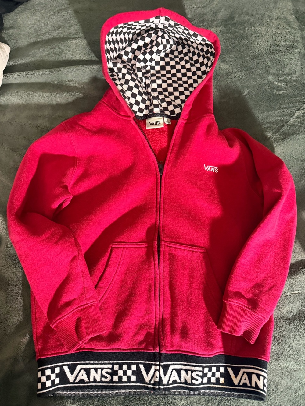 Vans red Full-Zip Hoodie with Checkerboard Hood Lining